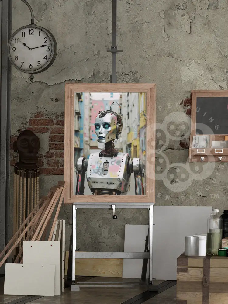Cyber Muse In Graffiti Alley – Futuristic Canvas Art - Print Material